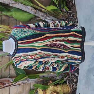 Coogi green blue red knit sweater medium